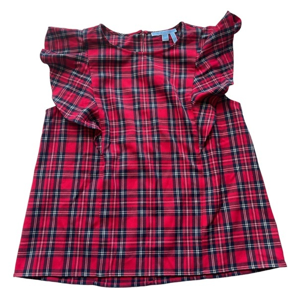 Draper James Plaid‎ Ruffle sleeve holiday top excellent nwt condition Size 14 - Picture 1 of 8